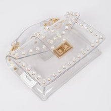 Load image into Gallery viewer, Clear Pearl Studded Purse Gold Detailing
