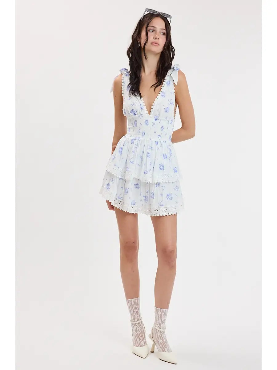 Floral Tie Strap Layered Lace Mini Dress