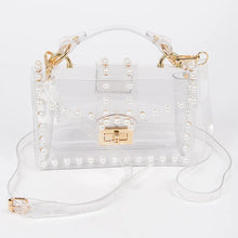 Load image into Gallery viewer, Clear Pearl Studded Purse Gold Detailing
