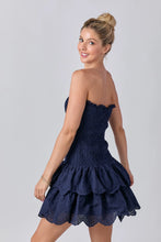 Load image into Gallery viewer, Navy Smocked Ruffle Dress
