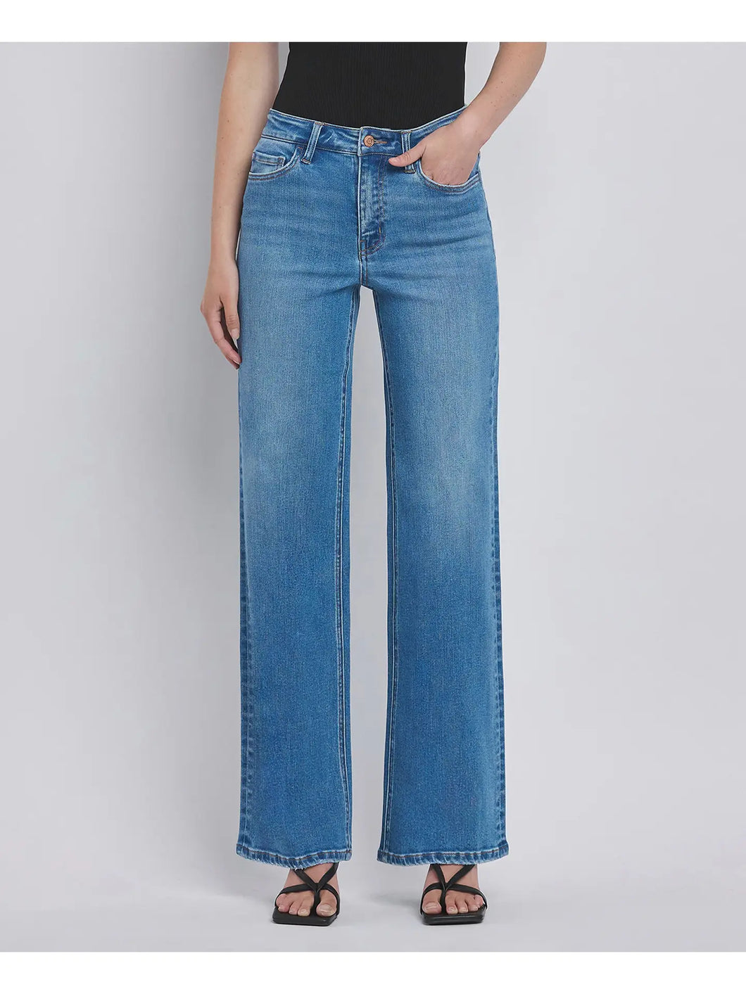 High Rise Medium Wash Wide Jeans