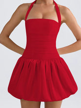 Load image into Gallery viewer, Red Halter Peplum Bubble Tube Dress
