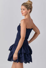 Load image into Gallery viewer, Navy Smocked Ruffle Dress
