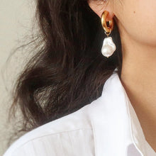 Load image into Gallery viewer, Gold Pearl Hoop Earrings
