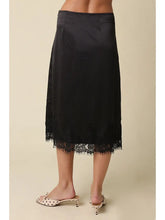 Load image into Gallery viewer, Black Lace Trim Satin Midi Skirt
