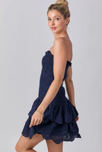 Load image into Gallery viewer, Navy Smocked Ruffle Dress
