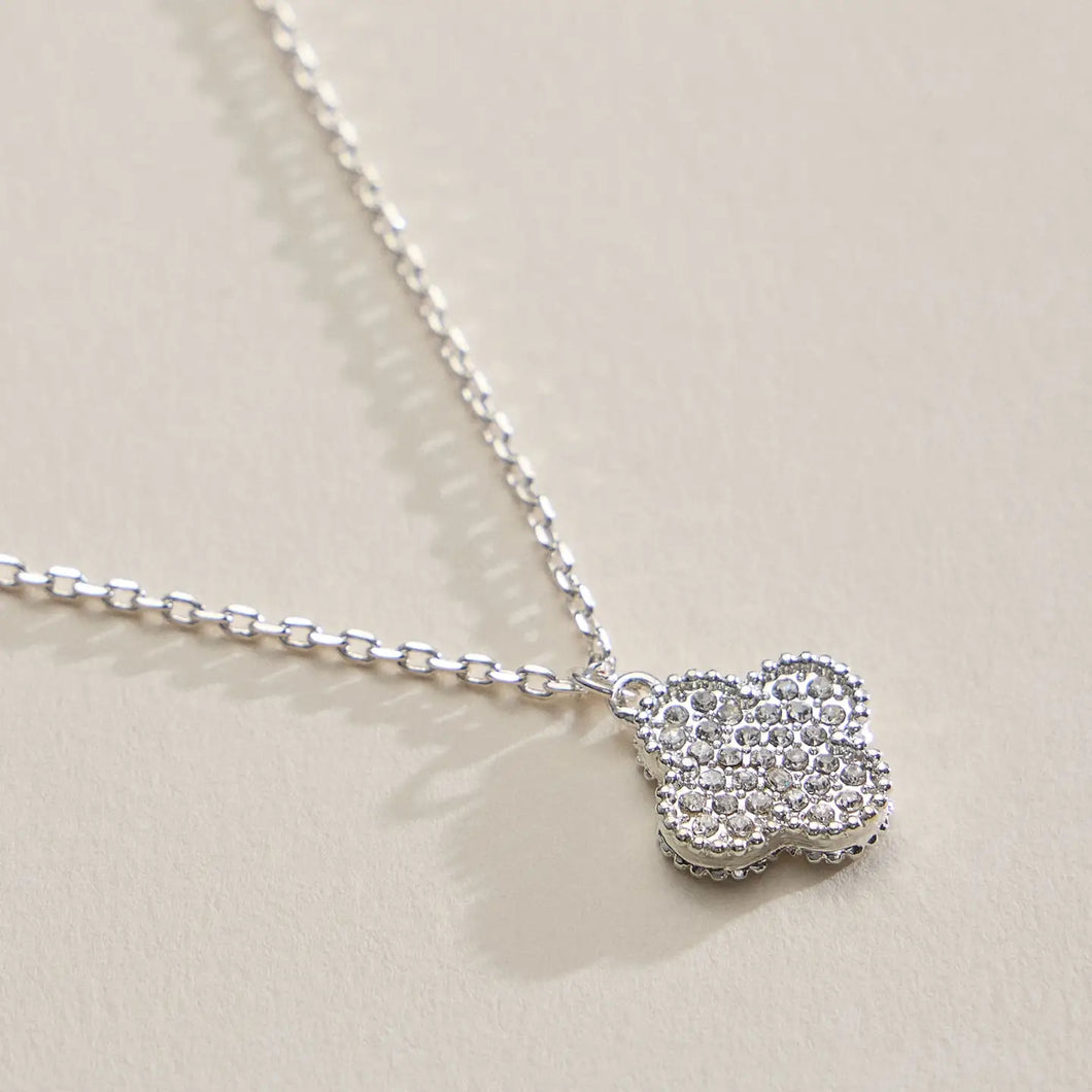 Silver Pavé Crystal Clover Necklace