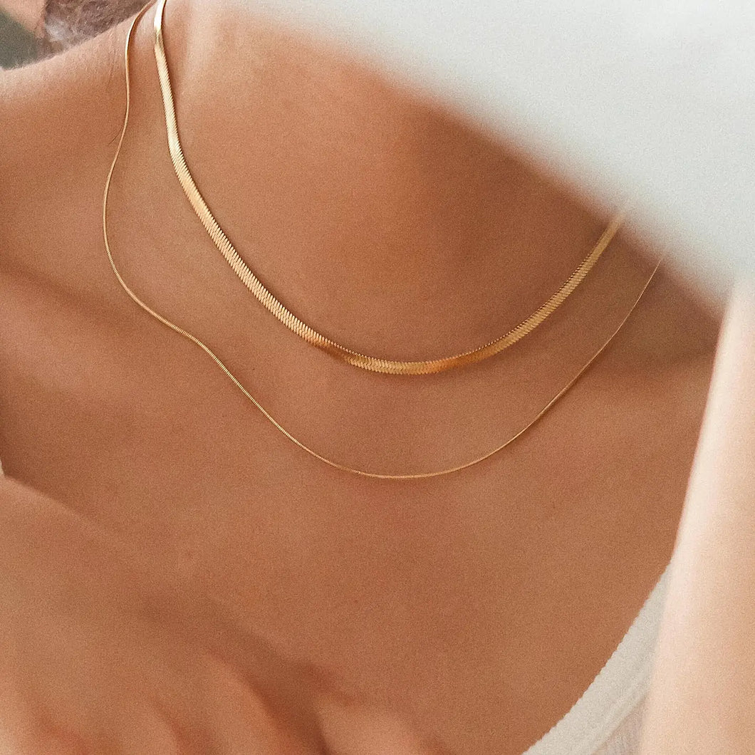 Gold Layered Flat Chain Necklace